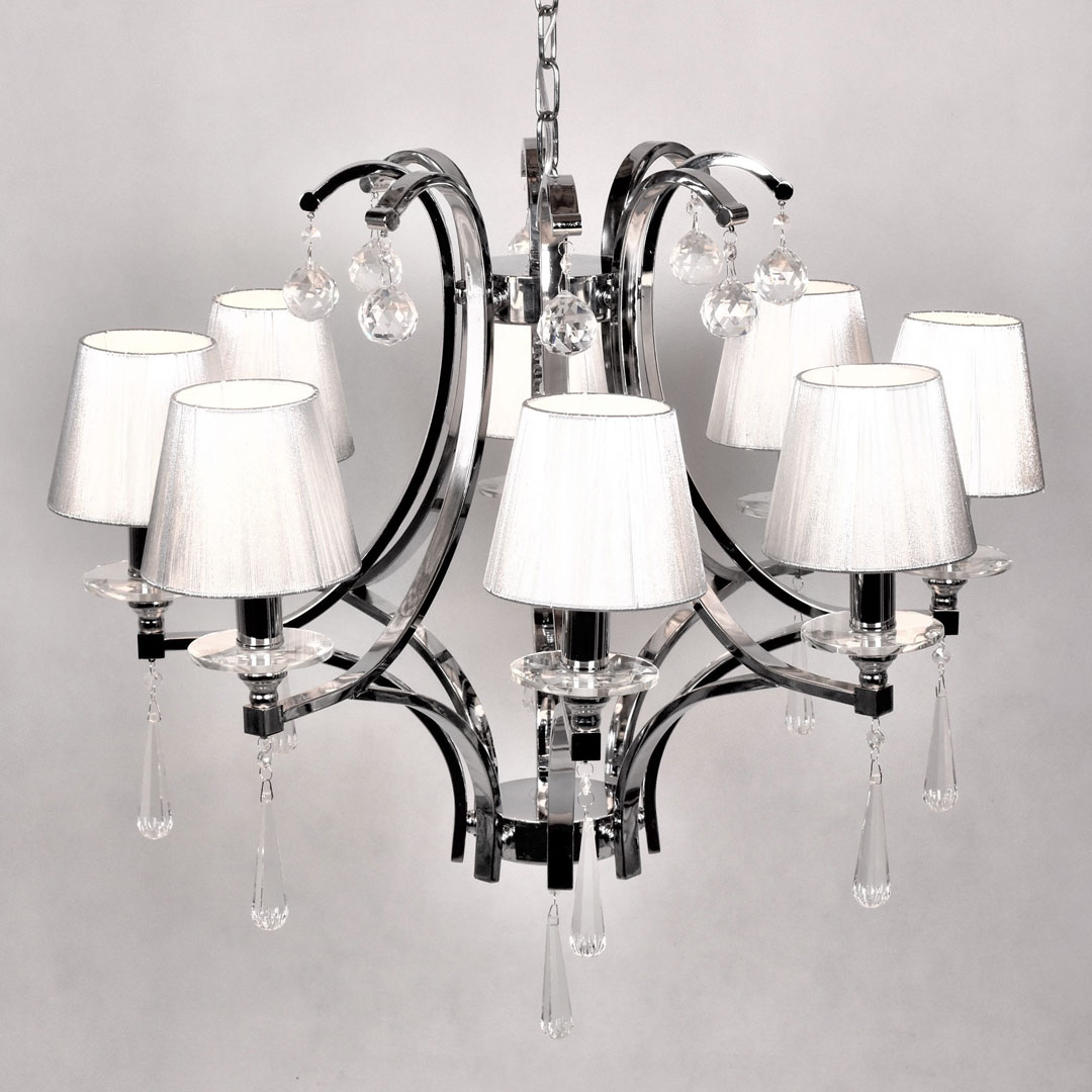 Kryształowy żyrandol wiszący srebrny abażur VENISIA W8 modny design - Lumina Deco zdjęcie 2