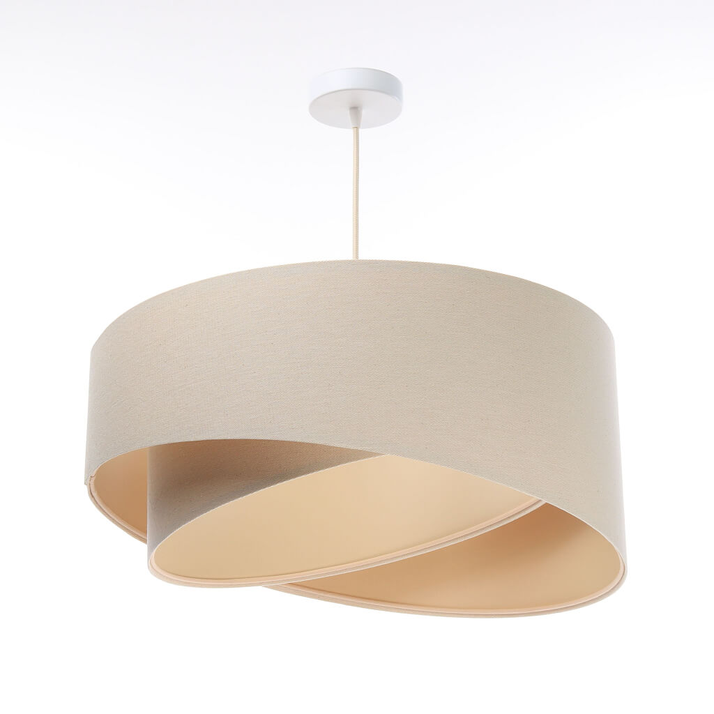 Kremowa lampa wisząca z walcowymi, asymetrycznymi abażurami z lnianej tkaniny BOHO - BPS Koncept zdjęcie 3