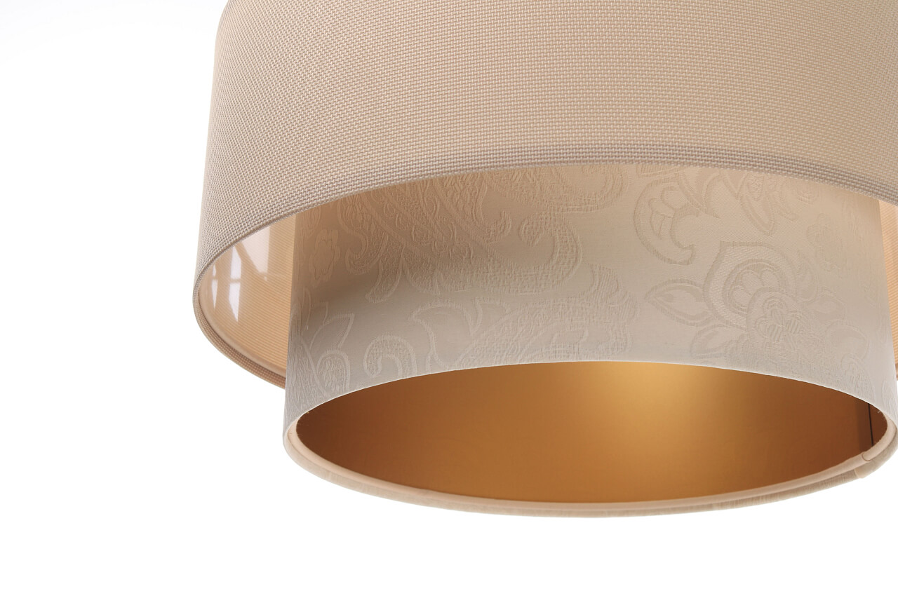 Kremowa lampa wisząca z abażurami w kształcie walca z lnu ze złotym wnętrzem, podwójna BOHO - BPS Koncept zdjęcie 4