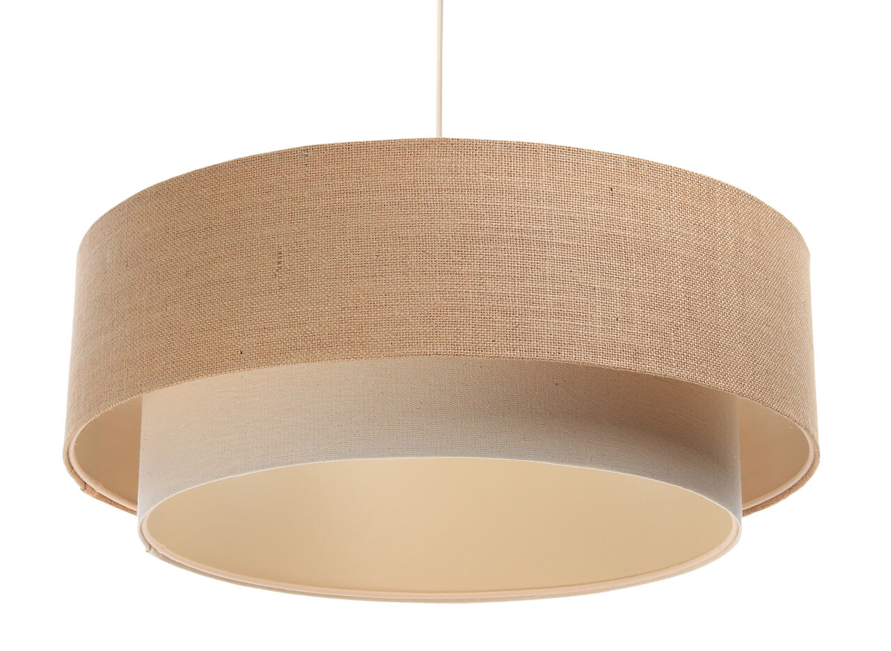 Lampa jutowa BOHO wisząca z podwójnym beżowym i kremowym abażurem z tkaniny jutowej i lnianej - BPS Koncept zdjęcie 1