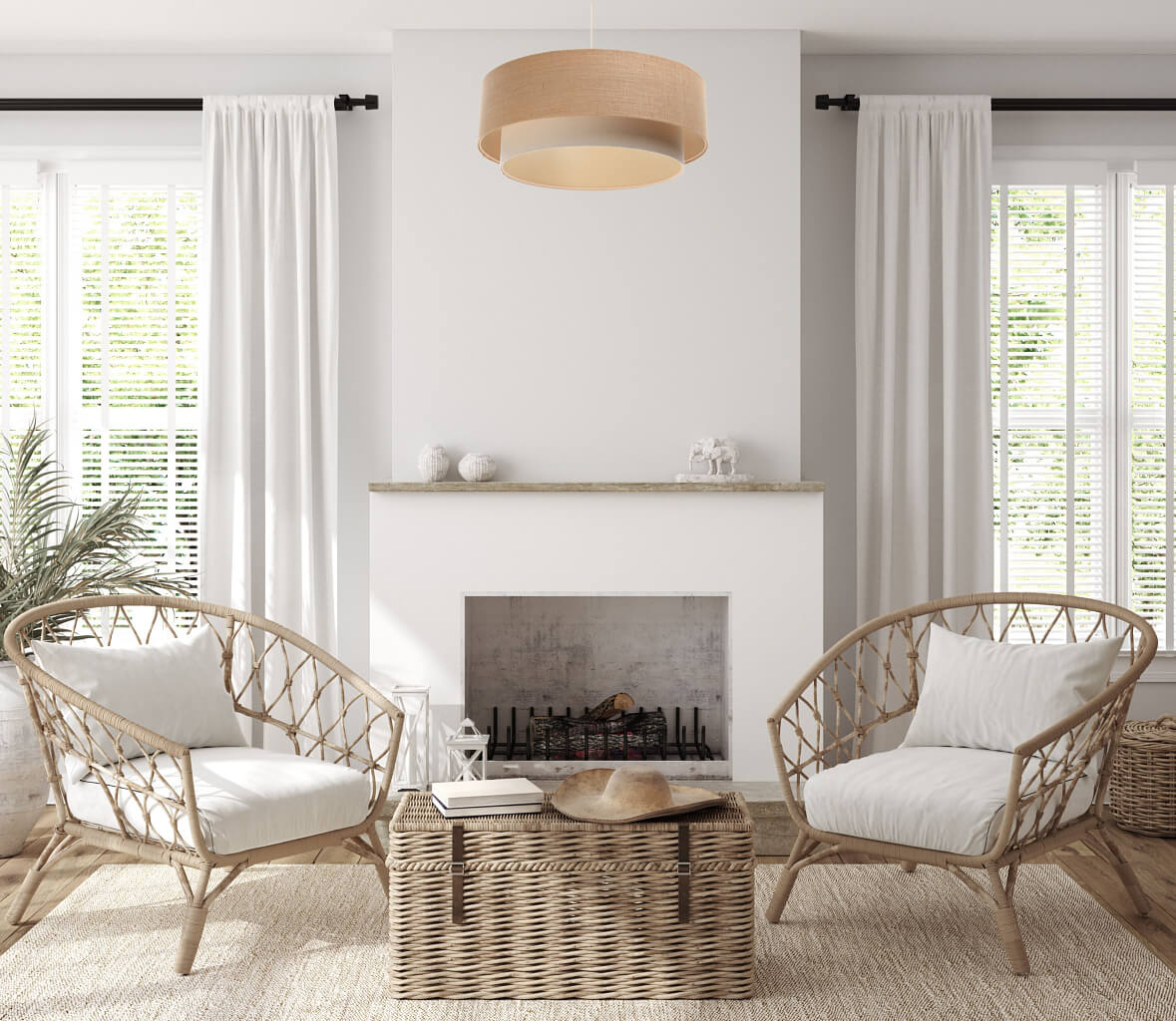 Lampa jutowa BOHO wisząca z podwójnym beżowym i kremowym abażurem z tkaniny jutowej i lnianej - BPS Koncept zdjęcie 2