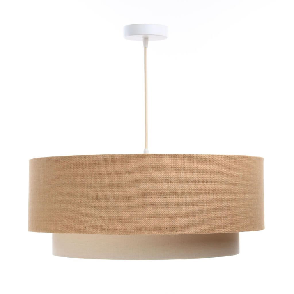 Lampa jutowa BOHO wisząca z podwójnym beżowym i kremowym abażurem z tkaniny jutowej i lnianej - BPS Koncept zdjęcie 4