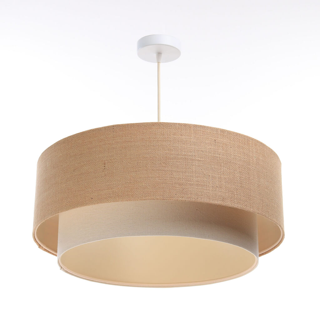 Lampa jutowa BOHO wisząca z podwójnym beżowym i kremowym abażurem z tkaniny jutowej i lnianej - BPS Koncept zdjęcie 3
