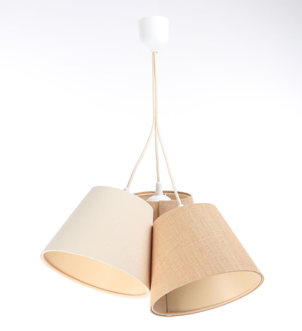 Beżowo-kremowa lampa wisząca, potrójna z kloszami z lnu i tkaniny jutowej w kształcie stożka BOHO - BPS Koncept zdjęcie 1