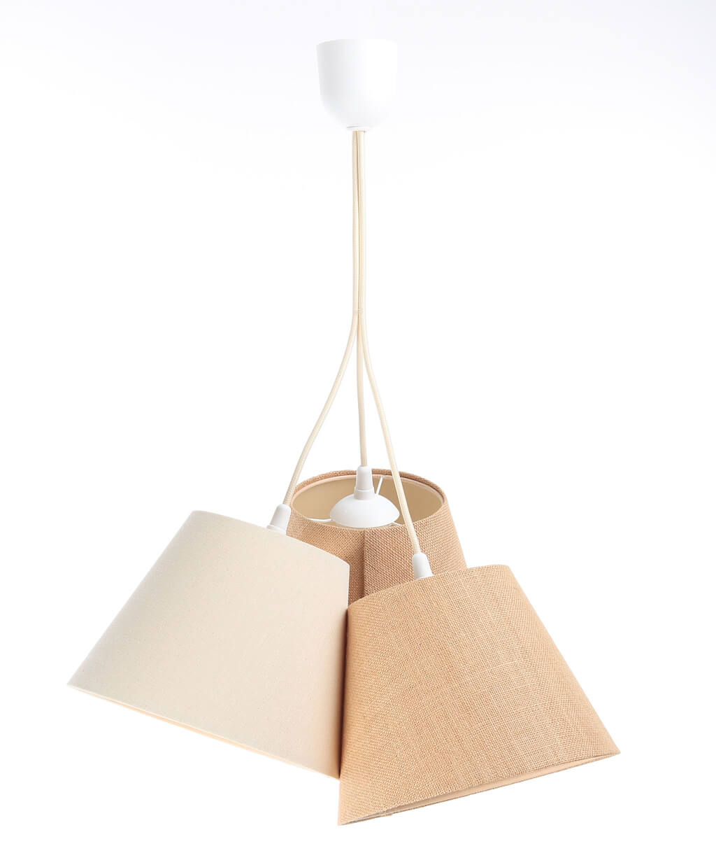 Beżowo-kremowa lampa wisząca, potrójna z kloszami z lnu i tkaniny jutowej w kształcie stożka BOHO - BPS Koncept zdjęcie 3