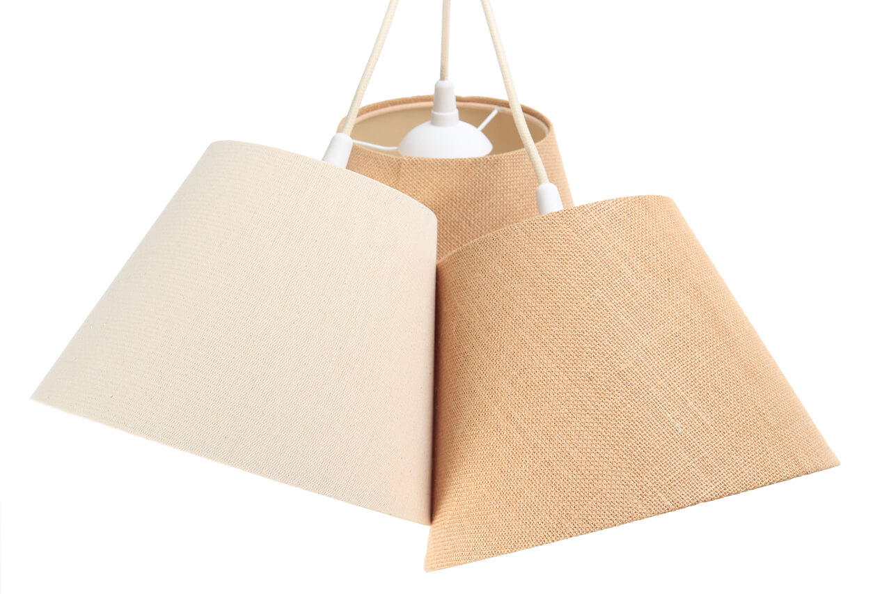 Beżowo-kremowa lampa wisząca, potrójna z kloszami z lnu i tkaniny jutowej w kształcie stożka BOHO - BPS Koncept zdjęcie 4