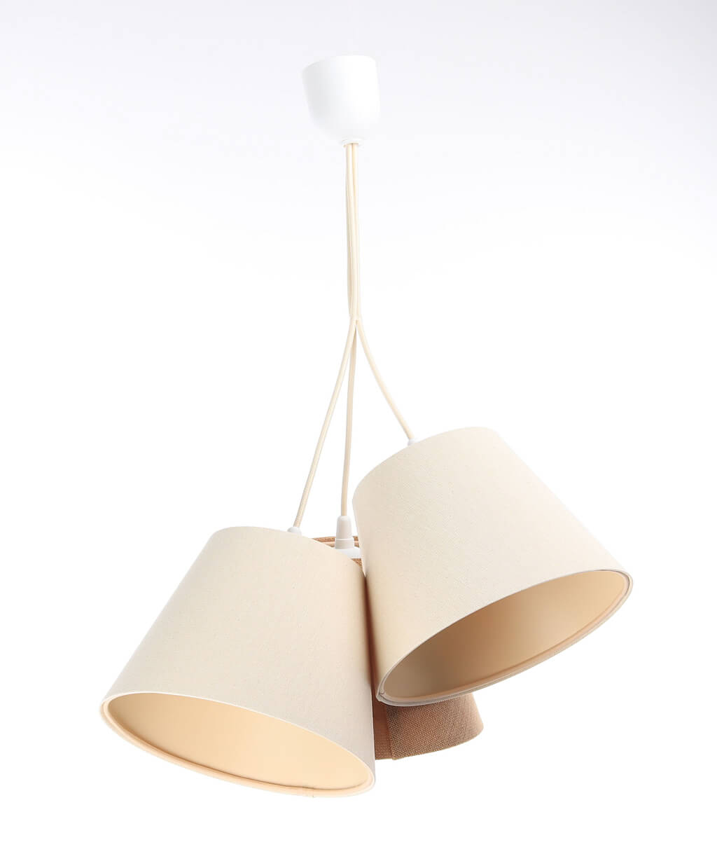 Kremowo-beżowa lampa wisząca z abażurami w kształcie stożka z lnianej i jutowej tkaniny, potrójna BOHO - BPS Koncept zdjęcie 1
