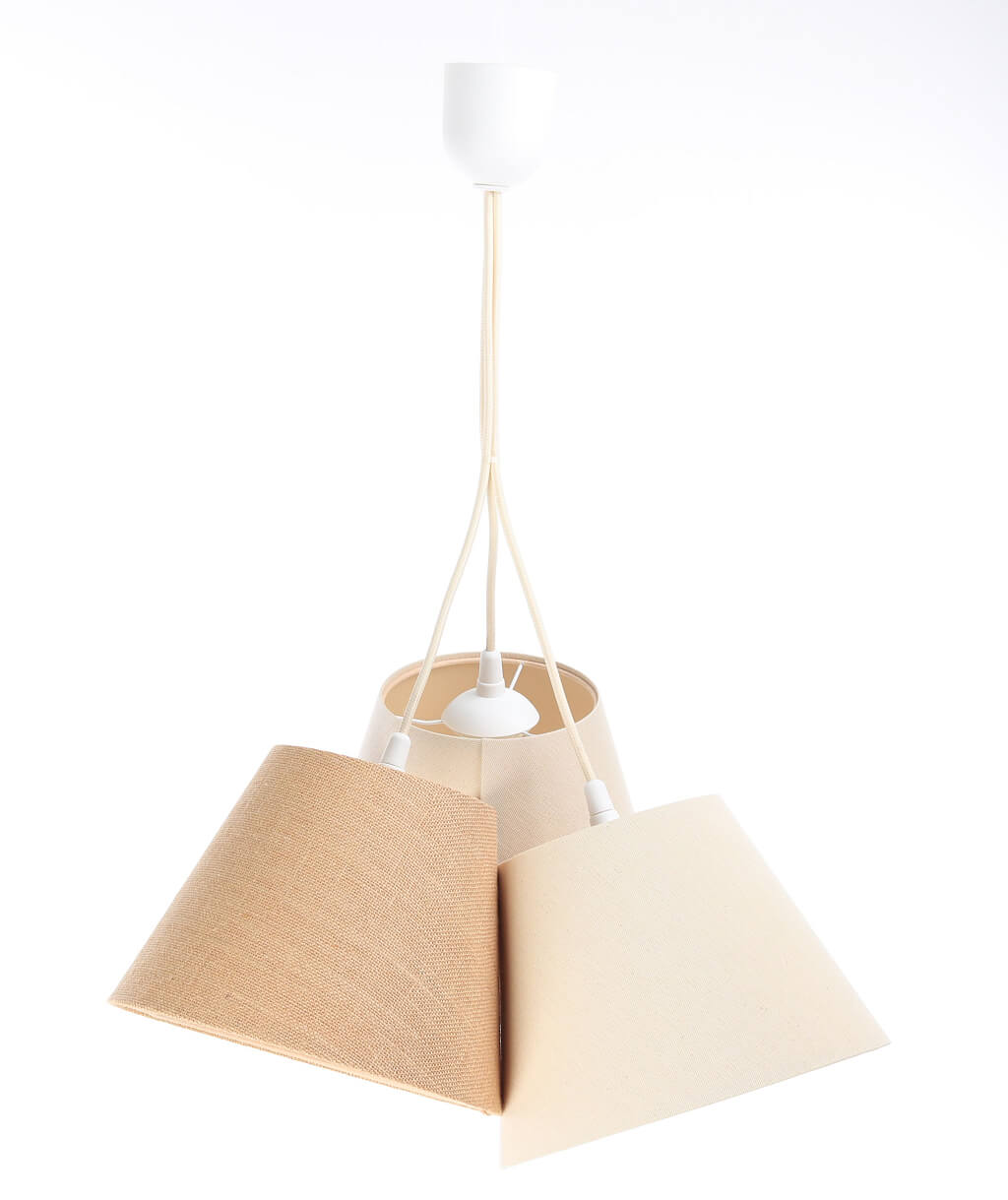 Kremowo-beżowa lampa wisząca z abażurami w kształcie stożka z lnianej i jutowej tkaniny, potrójna BOHO - BPS Koncept zdjęcie 3