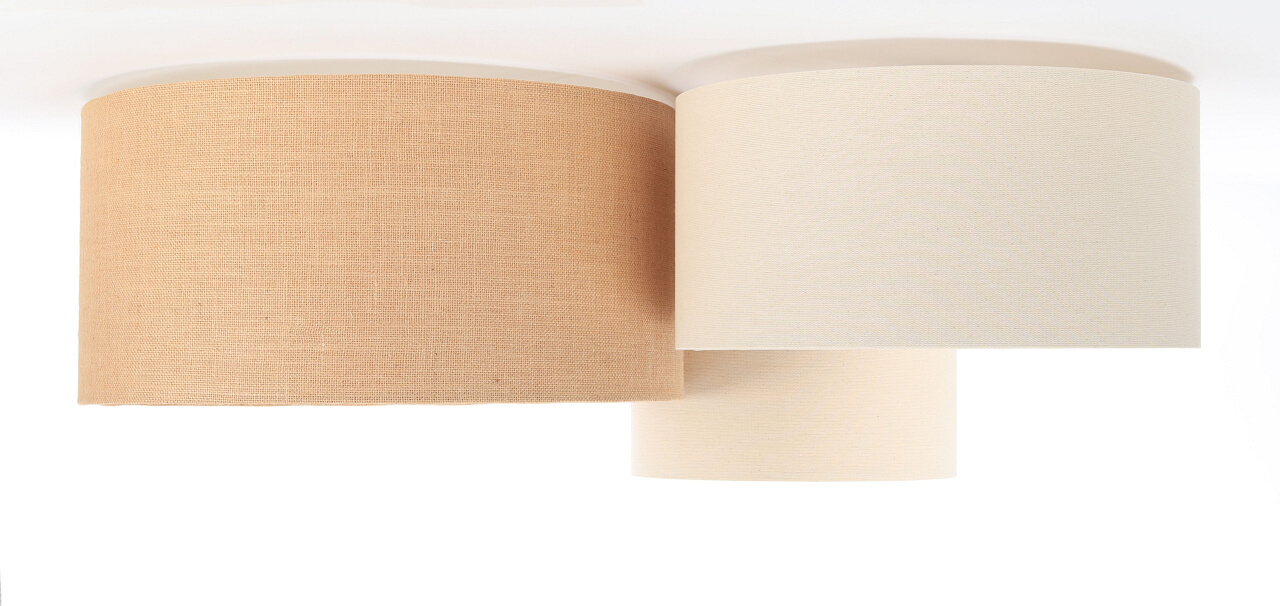 Kremowo-beżowa lampa sufitowa z abażurami w kształcie walca z lnu i juty, potrójna plafoniada BOHO - BPS Koncept zdjęcie 2