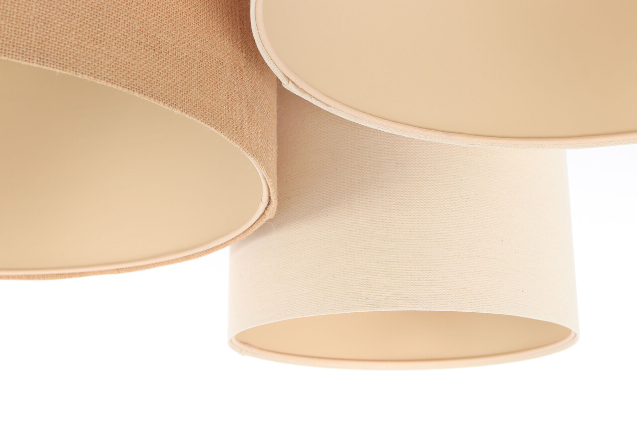 Kremowo-beżowa lampa sufitowa z abażurami w kształcie walca z lnu i juty, potrójna plafoniada BOHO - BPS Koncept zdjęcie 4