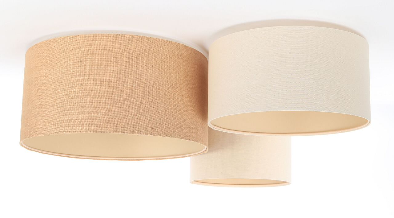 Kremowo-beżowa lampa sufitowa z abażurami w kształcie walca z lnu i juty, potrójna plafoniada BOHO - BPS Koncept zdjęcie 3