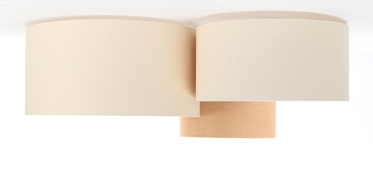 Kremowo-beżowa lampa sufitowa, potrójna z kloszami z lnu i tkaniny jutowej w kształcie walca BOHO - BPS Koncept zdjęcie 2