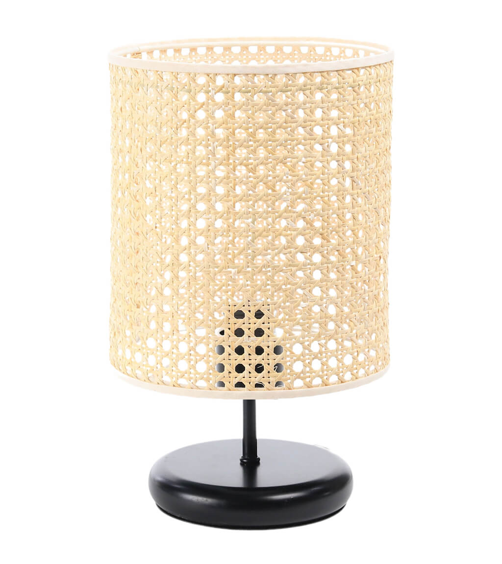 Kremowa lampka stołowa z kloszem z włokien palmy rotangowej w kształcie walca BOHO - BPS Koncept zdjęcie 1
