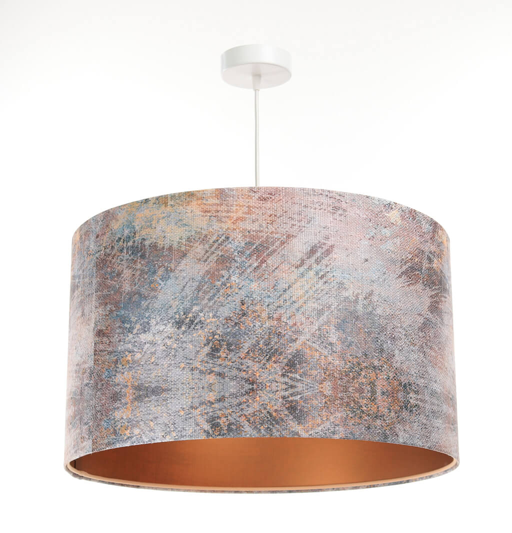 Kolorowa lampa wisząca z walcowym abażurem z tkaniny strukturalnej z miedzianym wnętrzem, loftowa PORTLAND - BPS Koncept zdjęcie 3