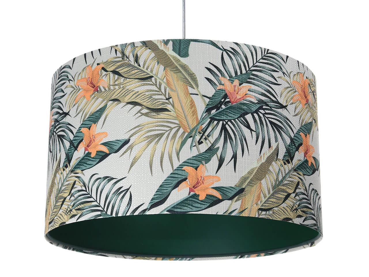 Lampa wisząca w kształcie walca z abażurem w liście palmy i kwiaty bananowca z zielonym wnętrzem PORTLAND - BPS Koncept zdjęcie 1