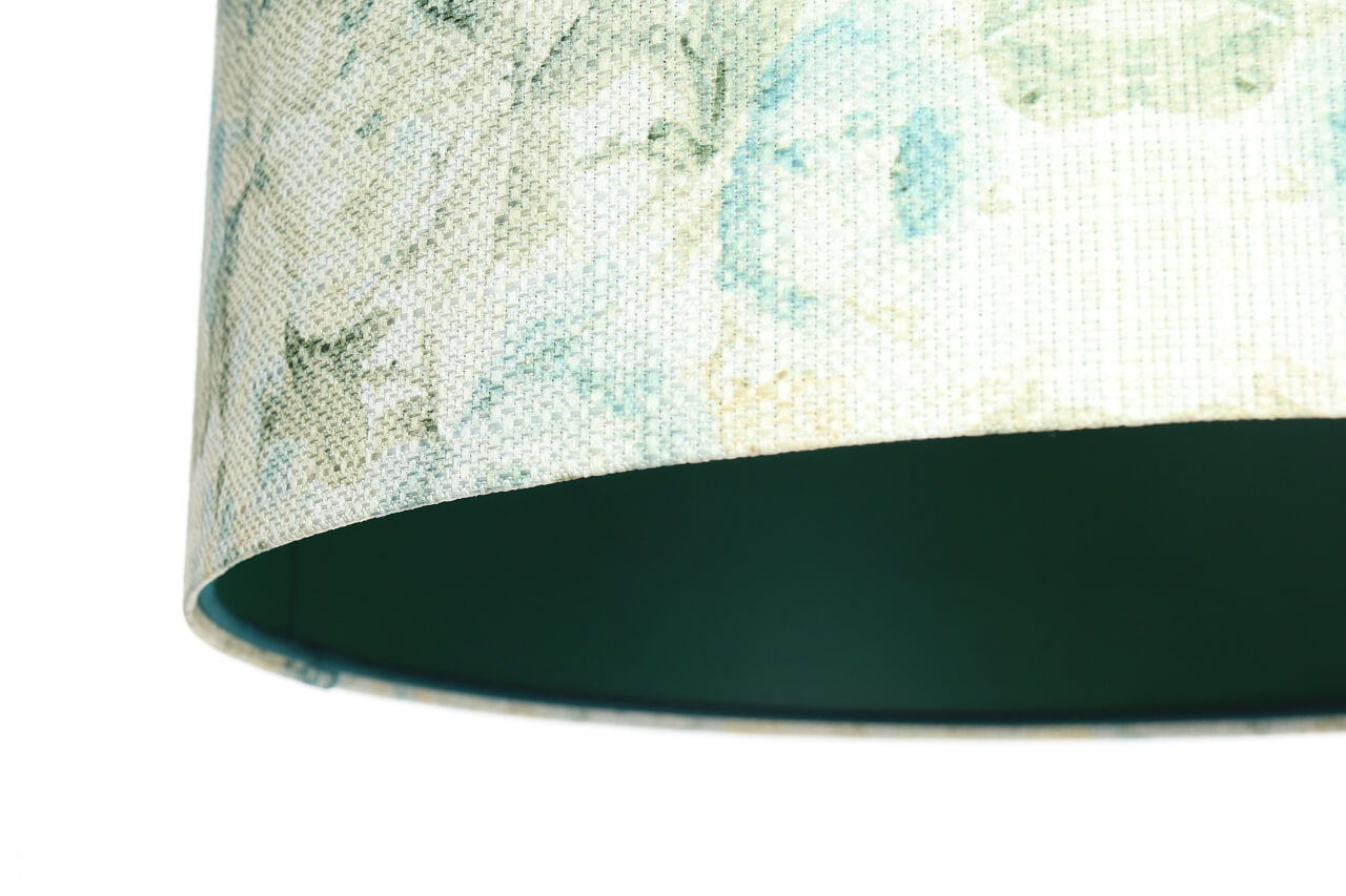 Kwiatowa, przecierana lampa wisząca z abażurem w kształcie walca z zielonym wnętrzem PORTLAND - BPS Koncept zdjęcie 4