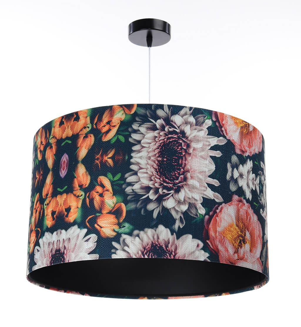 Lampa wisząca z abażurem w kształcie walca w kolorowe kwiaty, z czarnym wnętrzem PORTLAND - BPS Koncept zdjęcie 3