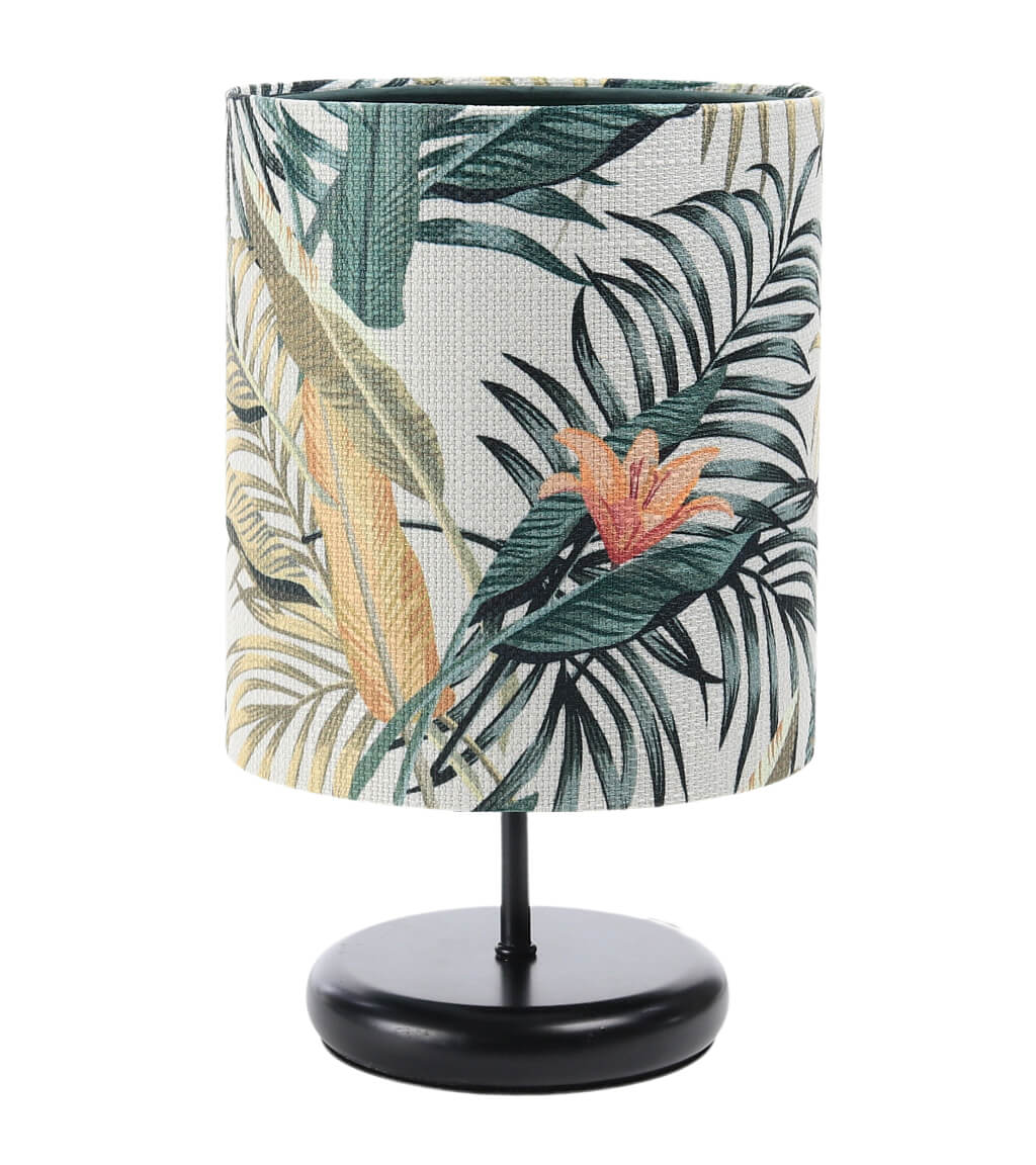 Kremowa lampka nocna w kształcie walca z abażurem w liście palmy i kwiaty bananowca z zielonym wnętrzem PORTLAND - BPS Koncept zdjęcie 1