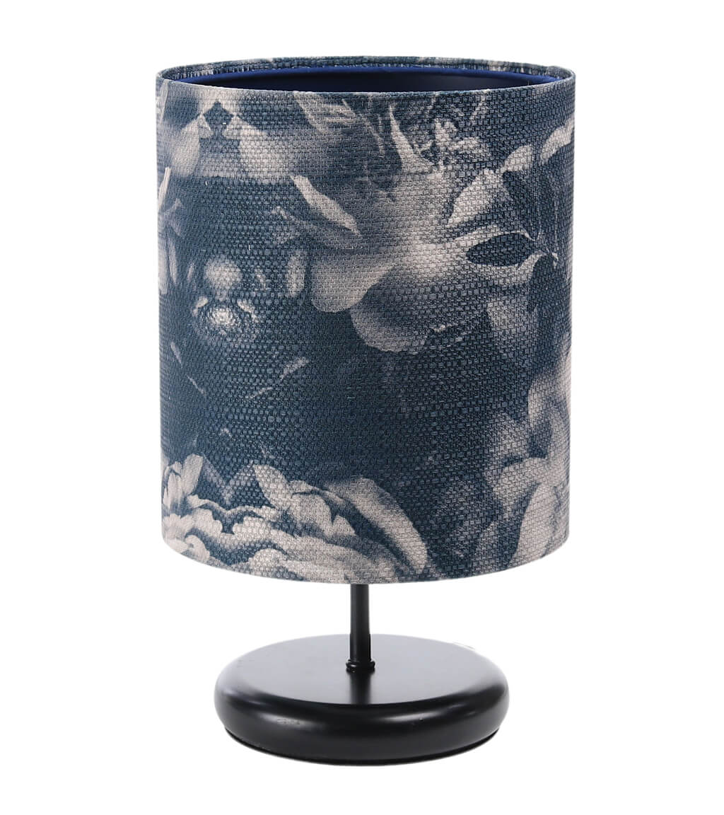 Grafitowa lampka nocna z kloszem ze strukturalnej tkaniny w kwiatowy wzór PORTLAND - BPS Koncept zdjęcie 1