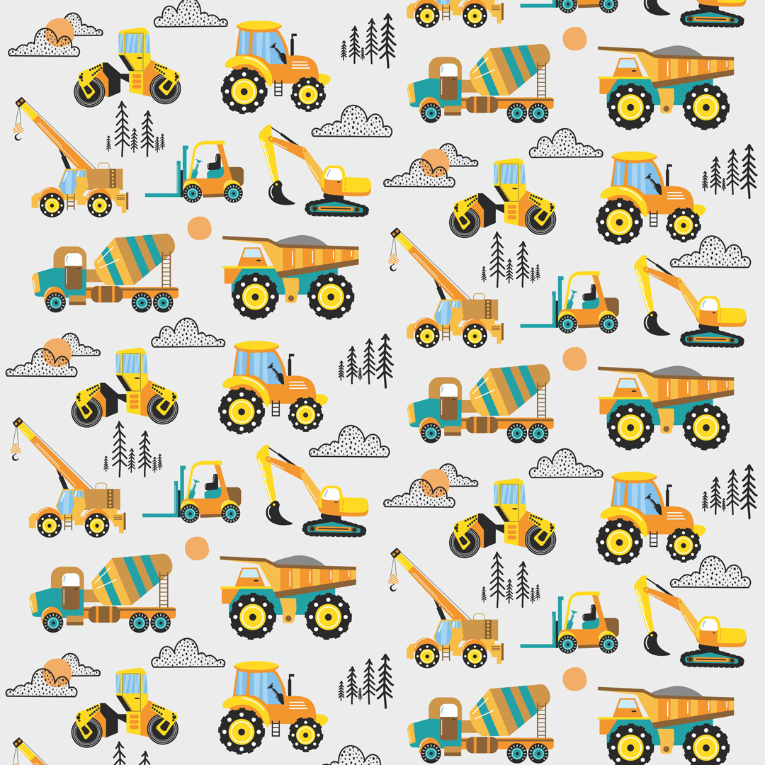 Tapeta w traktory, ciągniki, koparki, ciężarówki dla dzieci - Dekoori zdjęcie 1