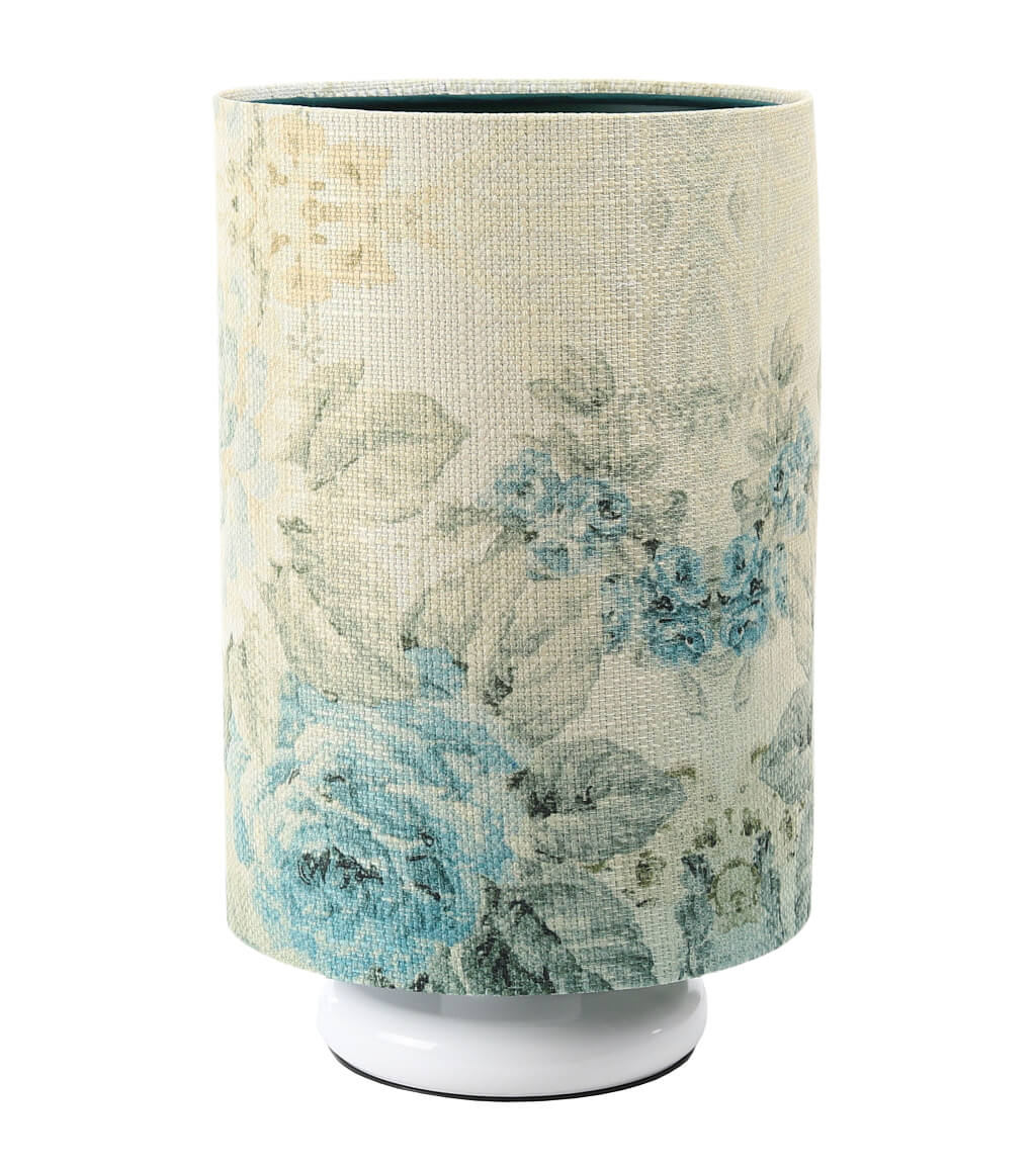 Kremowa lampka stołowa, postarzana z abażurem w kształcie walca z kwiatowym wzorem PORTLAND - BPS Koncept zdjęcie 1