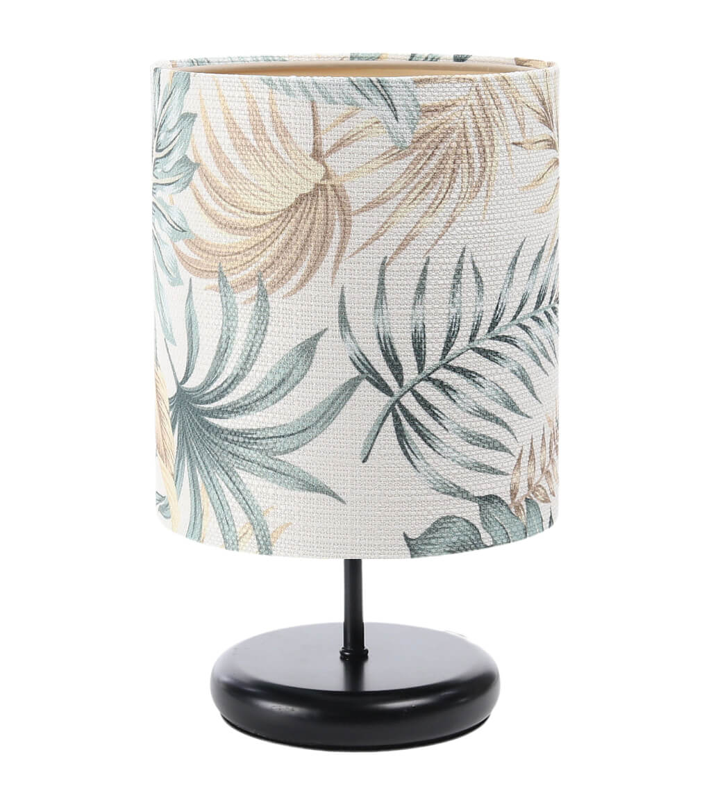 Kremowa lampka biurkowa w kształcie walca z abażurem w liście palmy i monstery PORTLAND - BPS Koncept zdjęcie 1