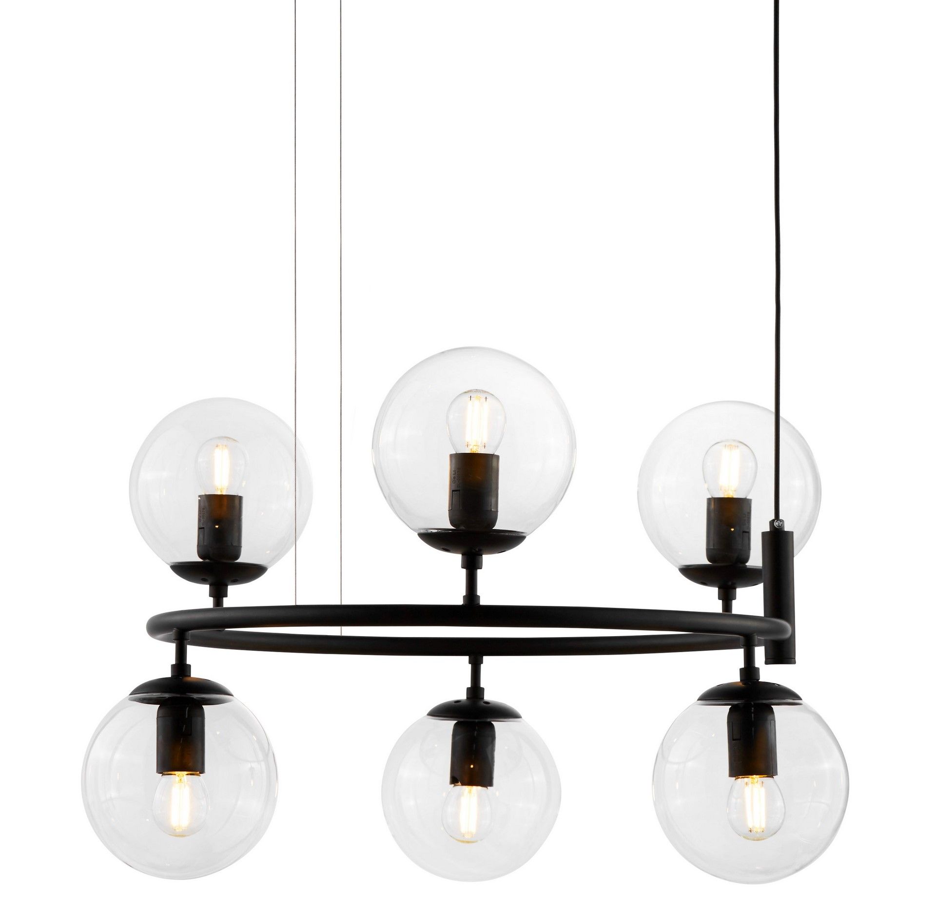 Designerska czarna lampa wisząca z przezroczystymi, kulistymi kloszami CEREDO NEO - Lumina Deco zdjęcie 1