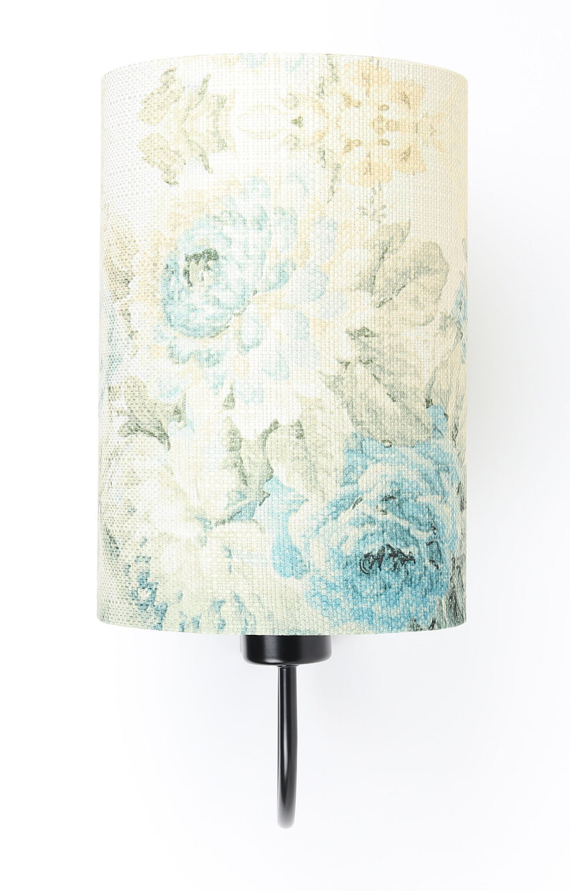Kremowa lampa ścienna, kinkiet z walcowym abażurem w błękitne kwiaty z zielonym wnętrzem PORTLAND - BPS Koncept zdjęcie 3