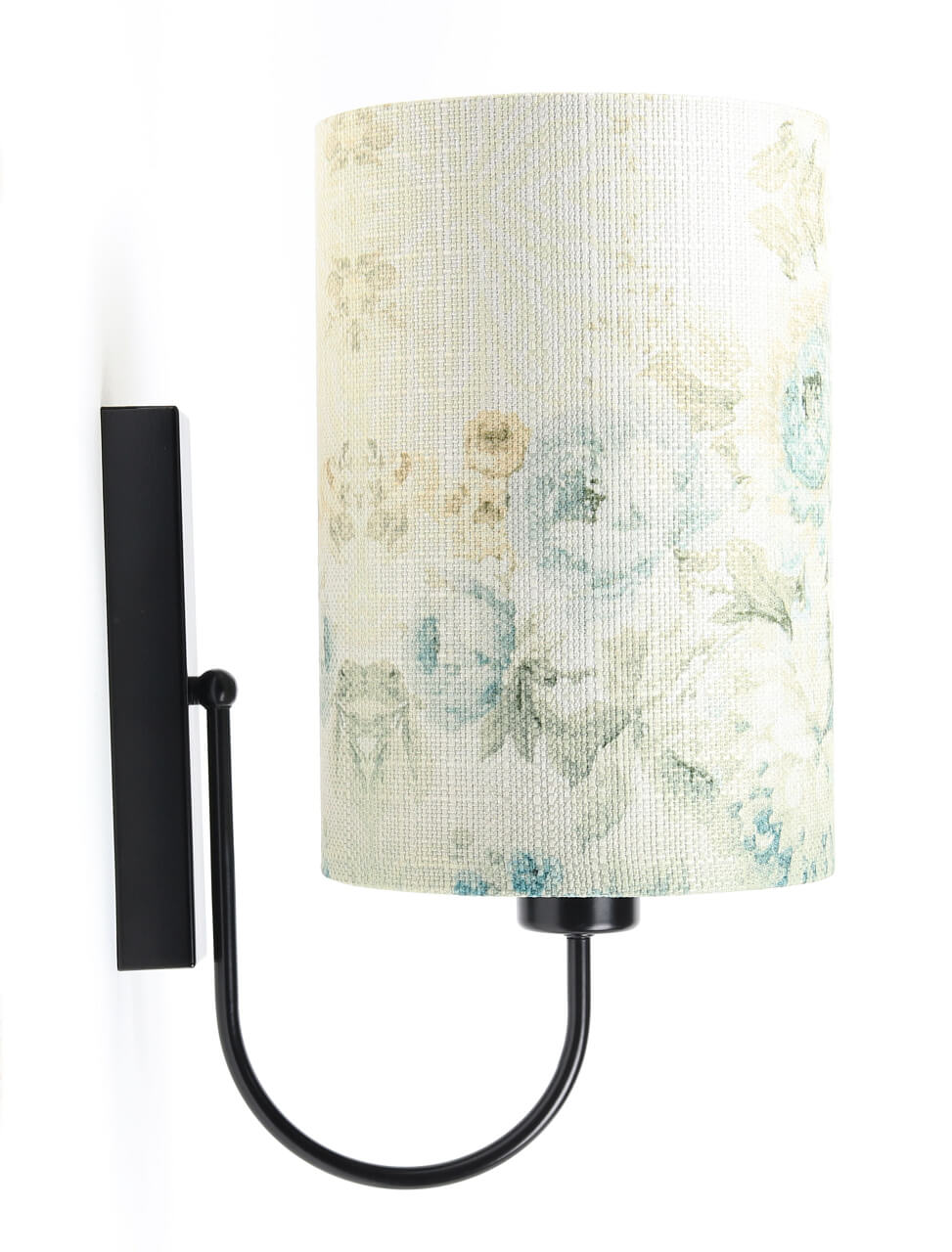 Kremowa lampa ścienna, kinkiet z walcowym abażurem w błękitne kwiaty z zielonym wnętrzem PORTLAND - BPS Koncept zdjęcie 2
