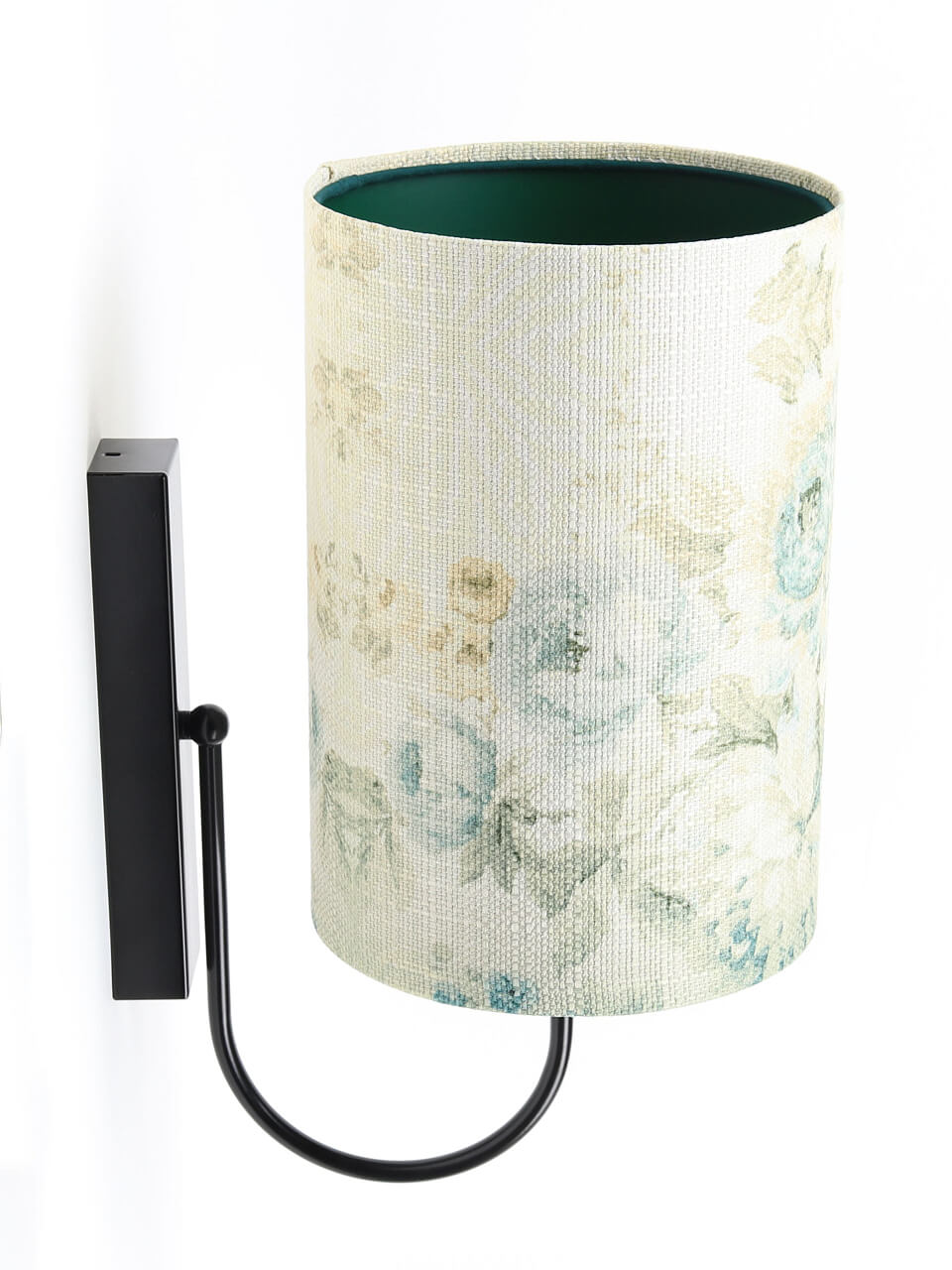 Kremowa lampa ścienna, kinkiet z walcowym abażurem w błękitne kwiaty z zielonym wnętrzem PORTLAND - BPS Koncept zdjęcie 4