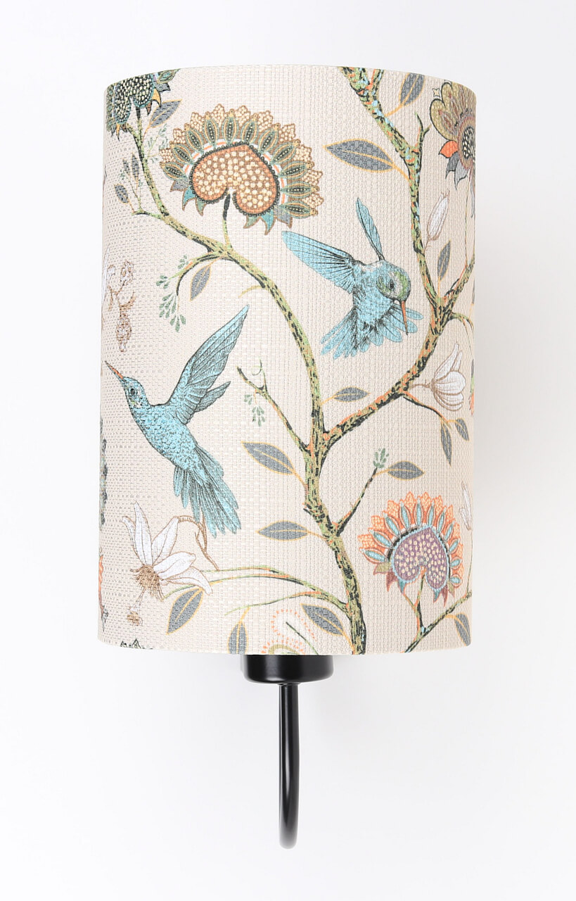 Kremowa lampa ścienna z abażurem w kształcie walca w kwiaty i kolibry kinkiet, PORTLAND - BPS Koncept zdjęcie 3