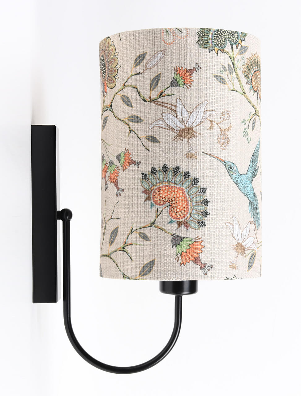 Kremowa lampa ścienna z abażurem w kształcie walca w kwiaty i kolibry kinkiet, PORTLAND - BPS Koncept zdjęcie 2