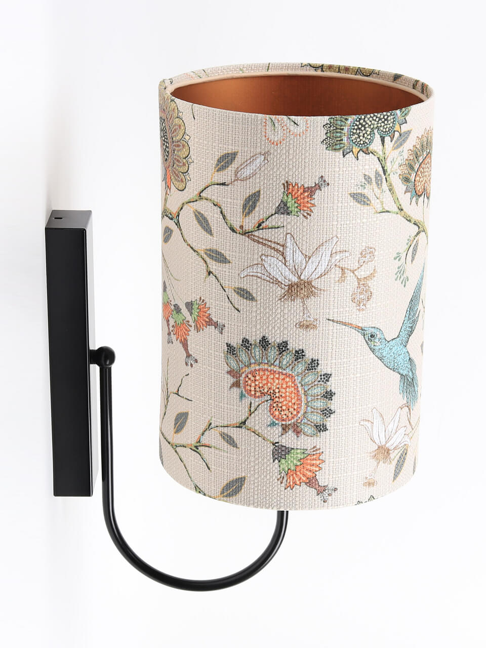 Kremowa lampa ścienna z abażurem w kształcie walca w kwiaty i kolibry kinkiet, PORTLAND - BPS Koncept zdjęcie 4
