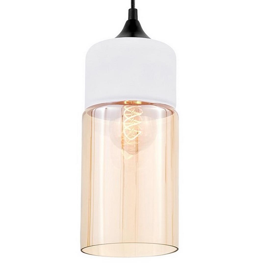 Biała metalowa industrialna lampa wisząca ZENIA wąska szklana tuba - Lumina Deco zdjęcie 1
