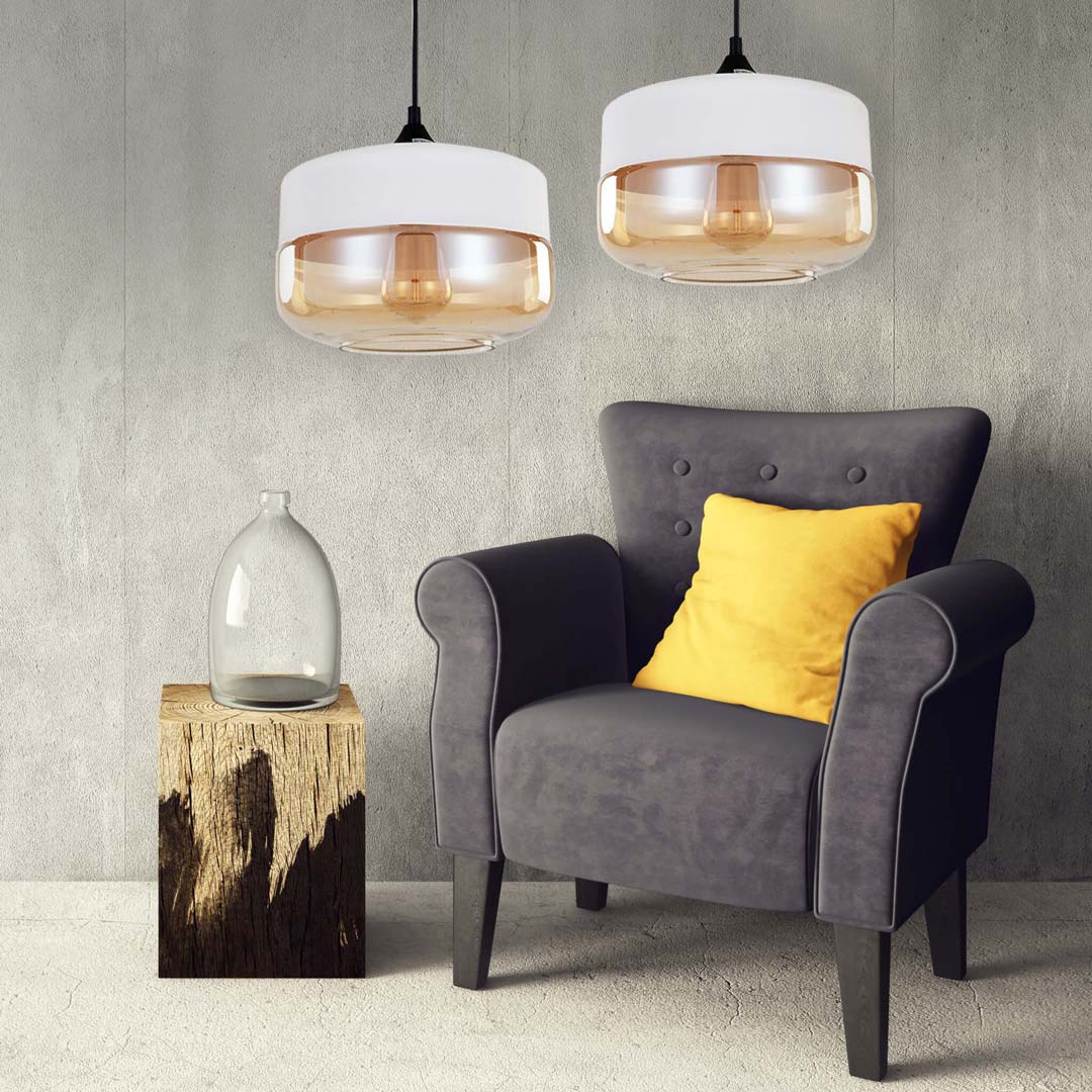 Lampa wisząca BARLET biała szklana bursztynowa skandynawska loft - Lumina Deco zdjęcie 2