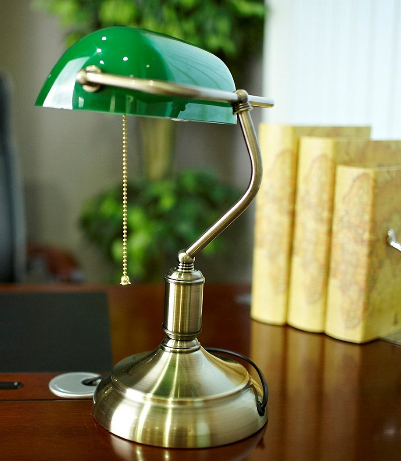 Lampa bankierska zielona + mosiądz biurkowa, klasyczna gabinetowa BANKER CLASSIC - Lumina Deco zdjęcie 2