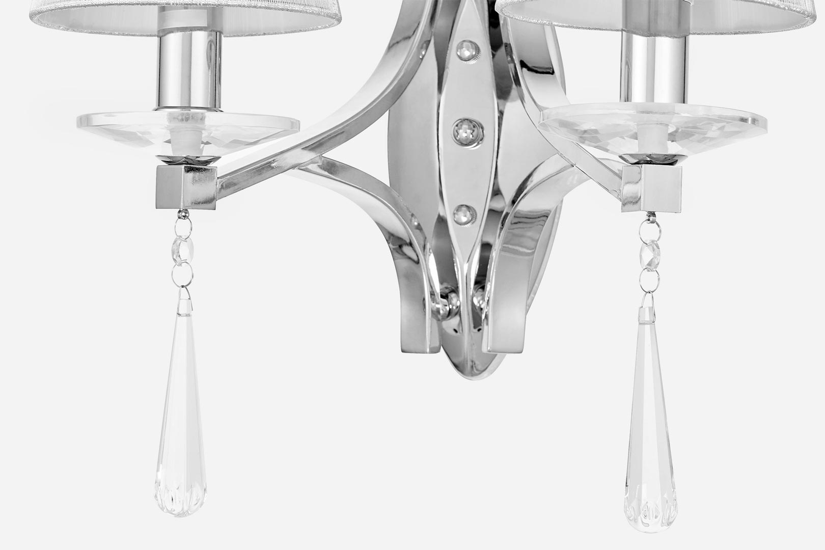 Kinkiet podwójny VENISIA W2 B metalowo-kryształowa lampa ścienna, srebrne abażury - Lumina Deco zdjęcie 3