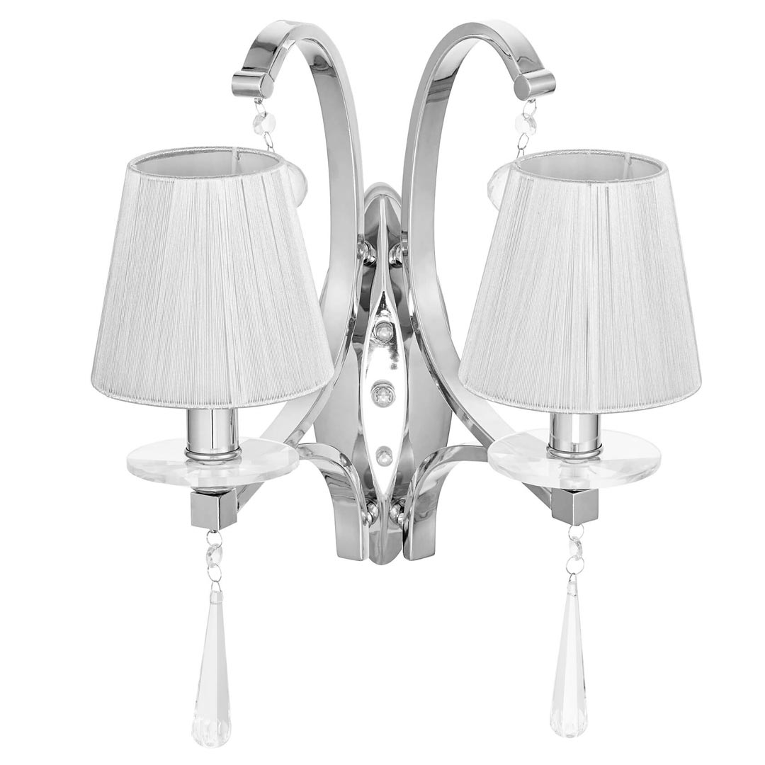 Kinkiet podwójny VENISIA W2 B metalowo-kryształowa lampa ścienna, srebrne abażury - Lumina Deco zdjęcie 2