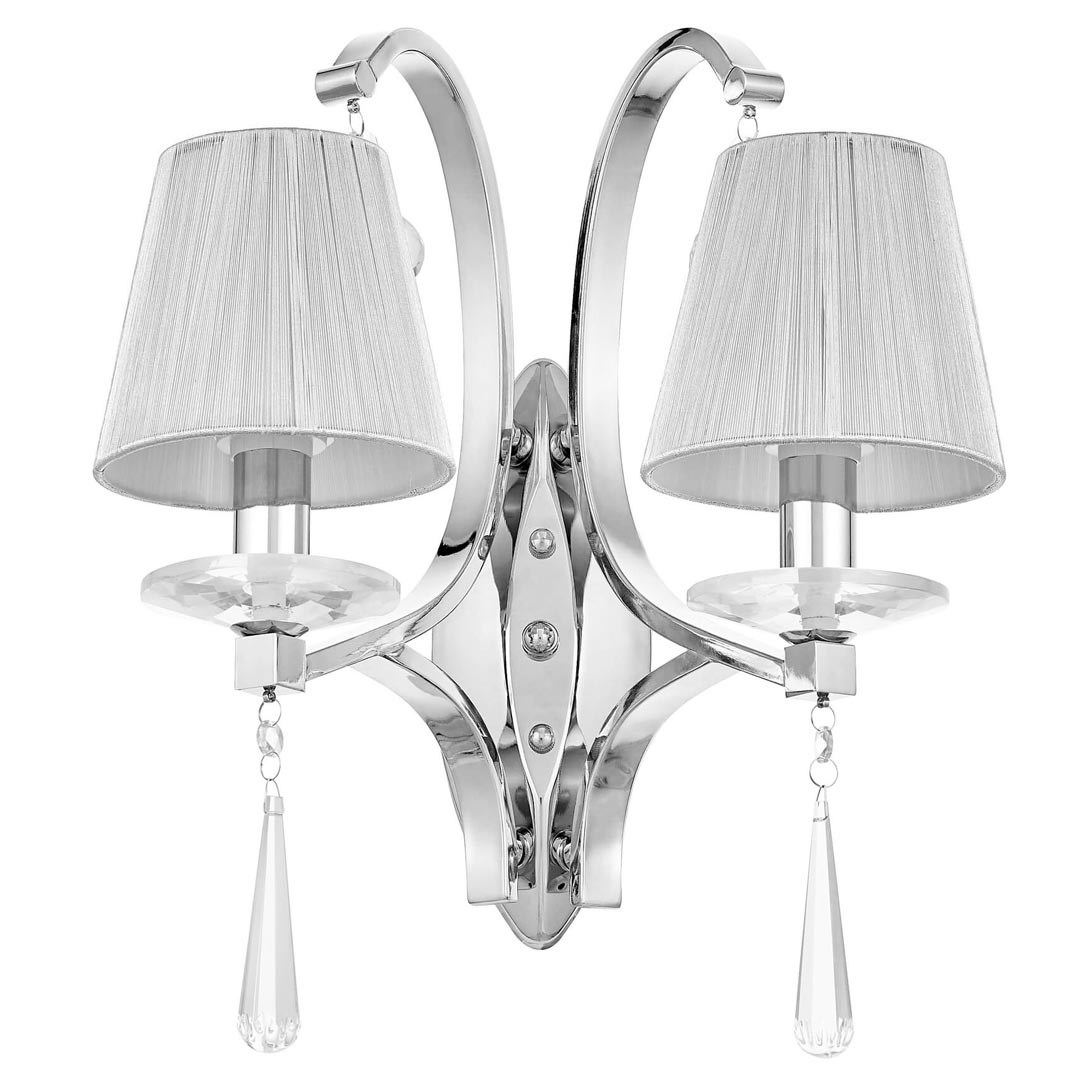 Kinkiet podwójny VENISIA W2 B metalowo-kryształowa lampa ścienna, srebrne abażury - Lumina Deco zdjęcie 1
