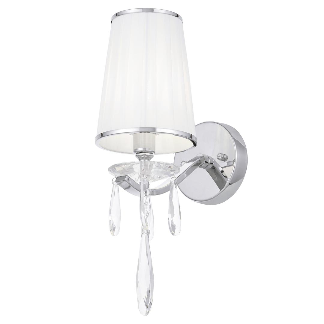 Chromowany kinkiet z kryształkami biały abażur ALESSIA W1 pojedynczy metalowy - Lumina Deco zdjęcie 1