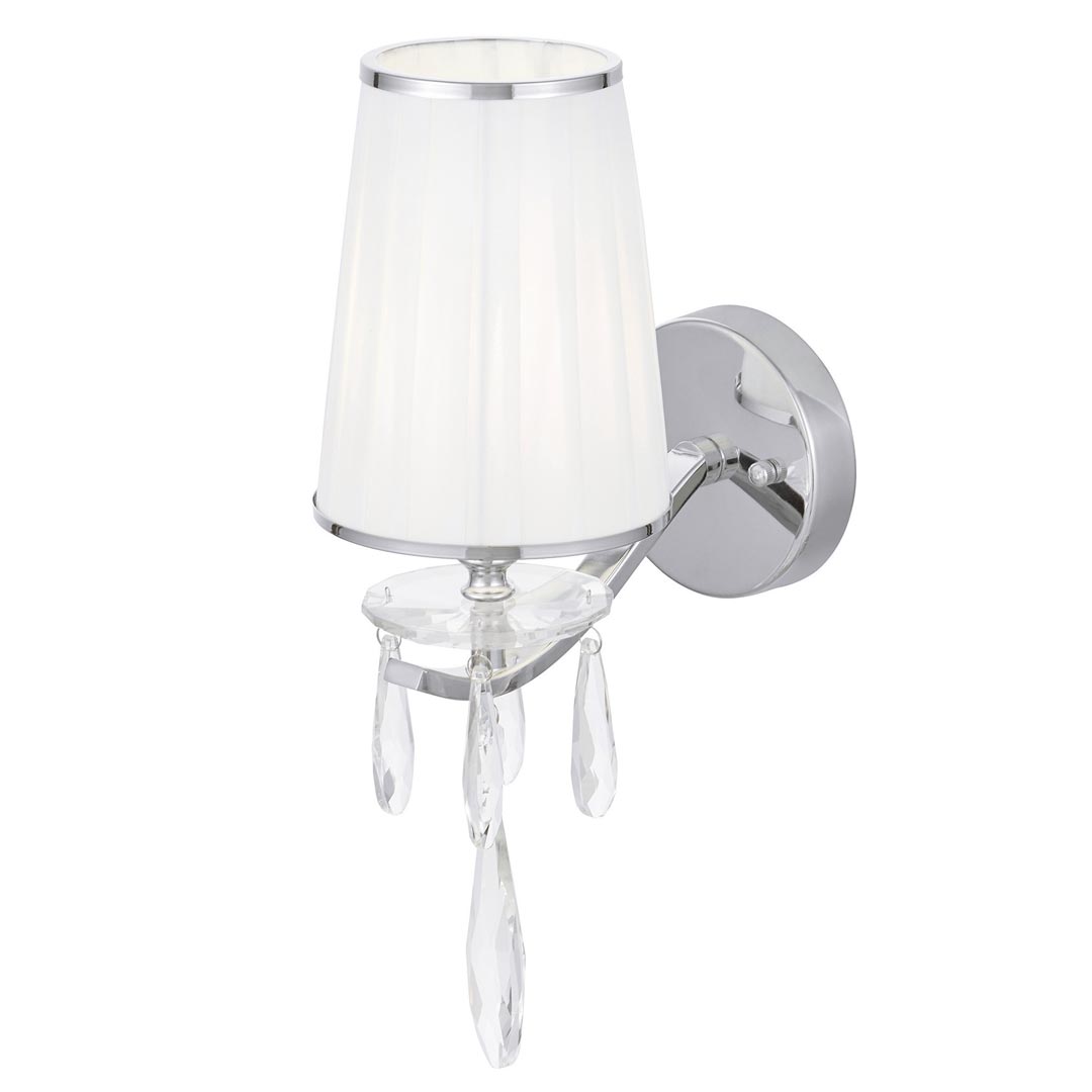 Chromowany kinkiet z kryształkami biały abażur ALESSIA W1 pojedynczy metalowy - Lumina Deco zdjęcie 2