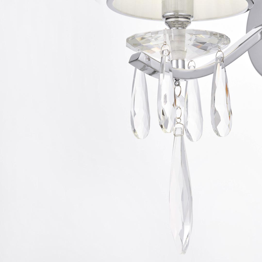 Chromowany kinkiet z kryształkami biały abażur ALESSIA W1 pojedynczy metalowy - Lumina Deco zdjęcie 4