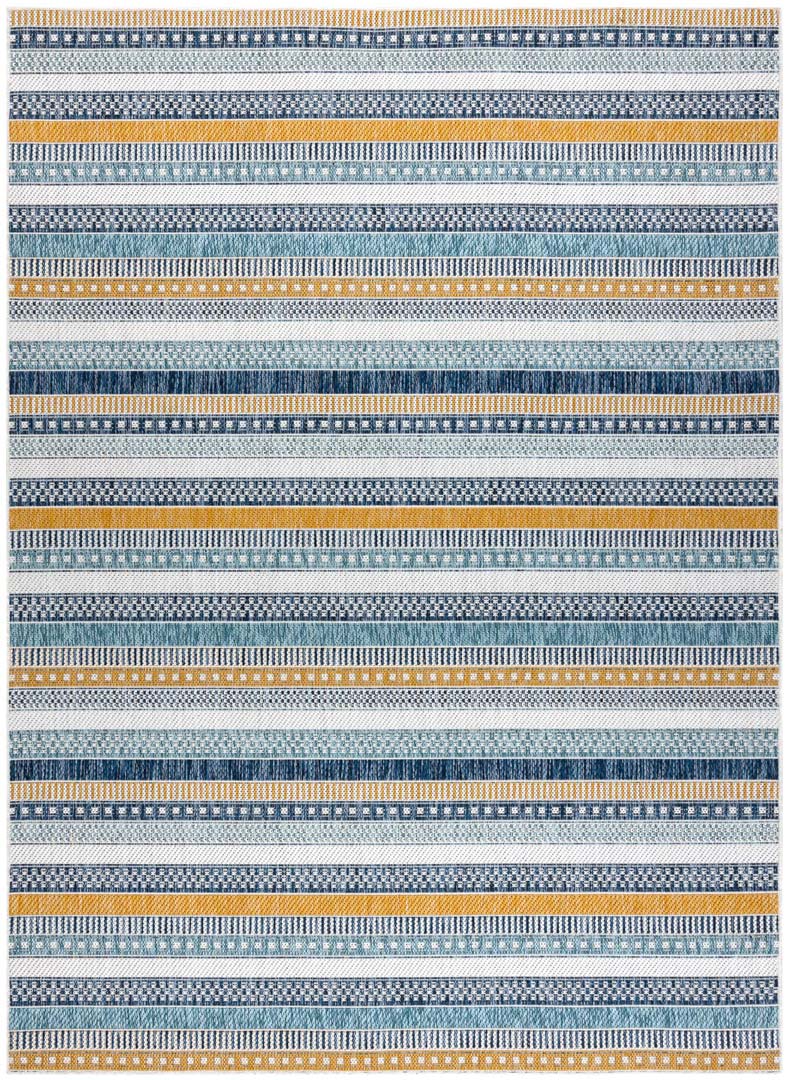Stylowy dywan w beżowe, niebieskie i szare paski Marine Stripes - Carpetforyou zdjęcie 1