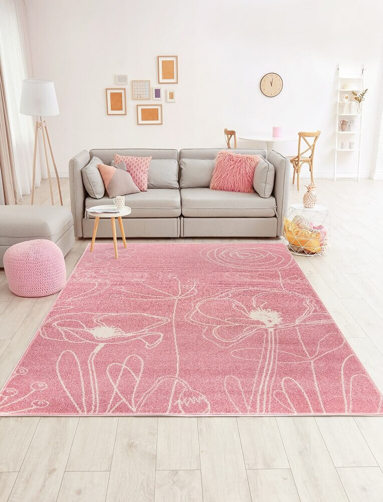 Designerski różowy dywan Pinky Agnes w kwiaty, maki, łąkę - Carpetforyou zdjęcie 2