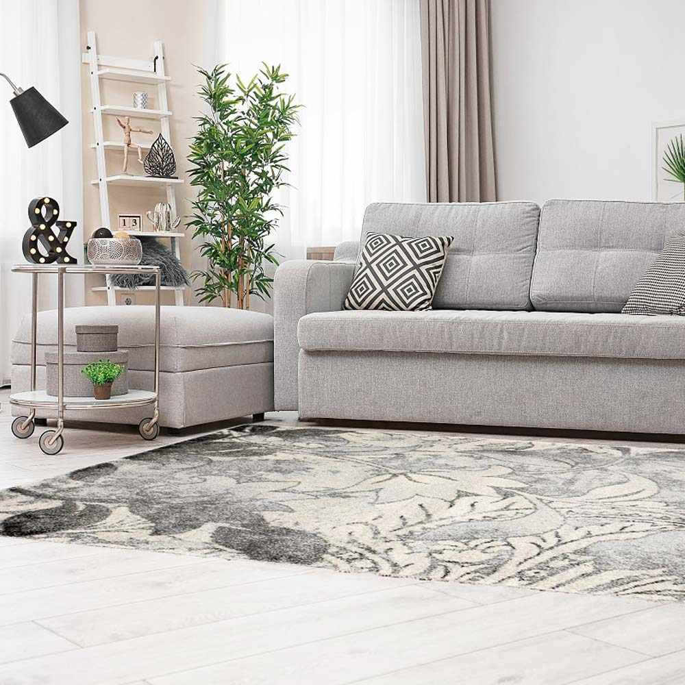 Szary gruby dywan z motywem kwiatowym Home Jungle - Carpetforyou zdjęcie 2