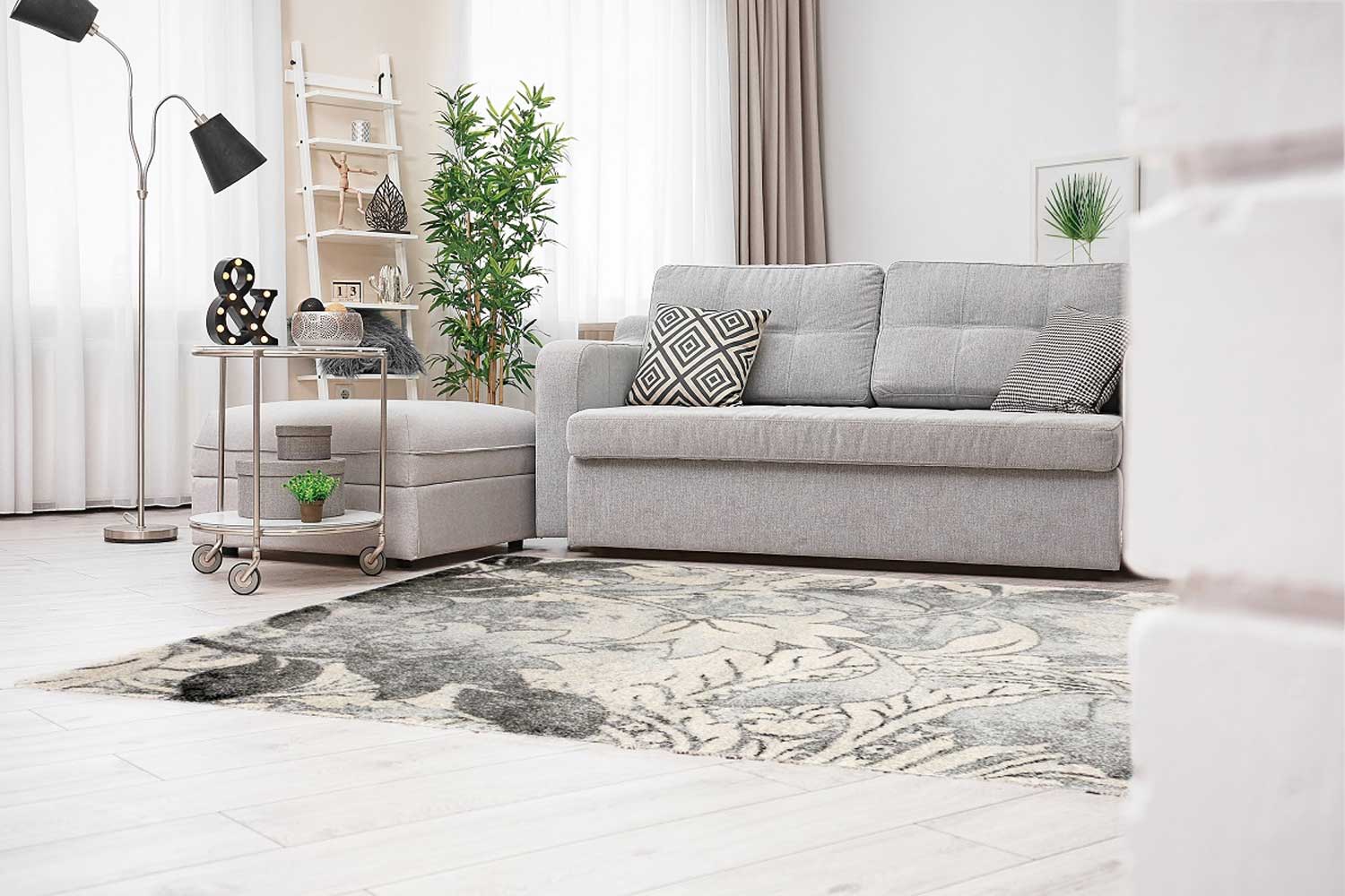 Szary gruby dywan z motywem kwiatowym Home Jungle - Carpetforyou zdjęcie 4