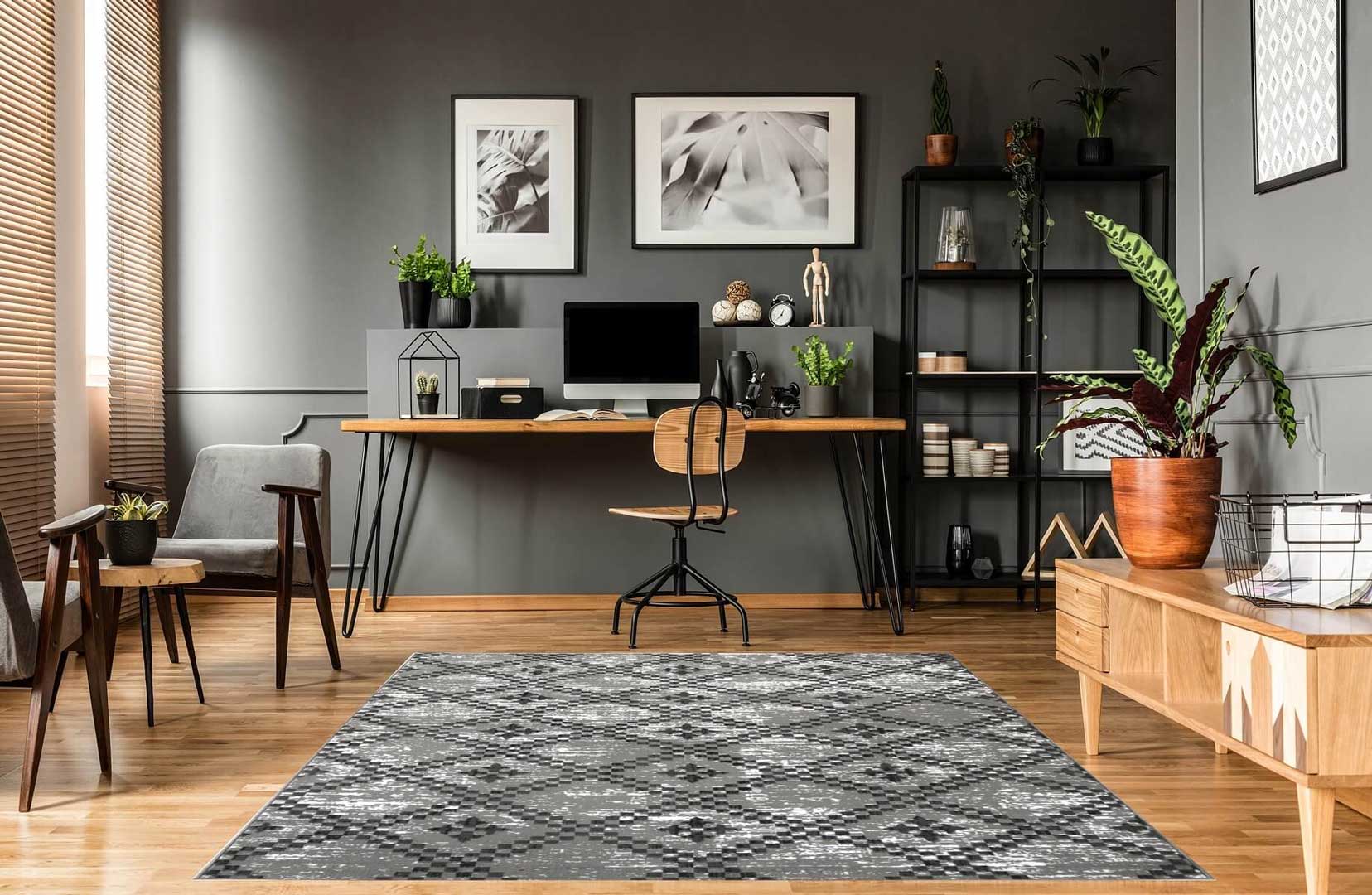 Modny młodzieżowy dywan do pokoju w ciemny szary geometryczny wzór Almas 24 - Carpetforyou zdjęcie 4