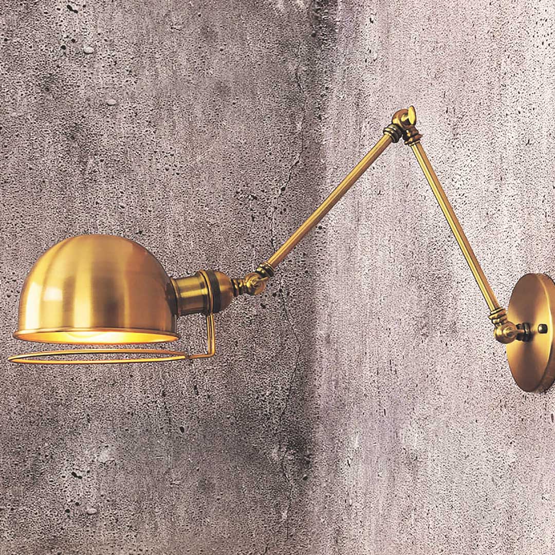 Lampka ścienna, mosiężny kinkiet industrialny GLUM W2 regulowany do czytania kolor złoty mosiądz - Lumina Deco zdjęcie 2