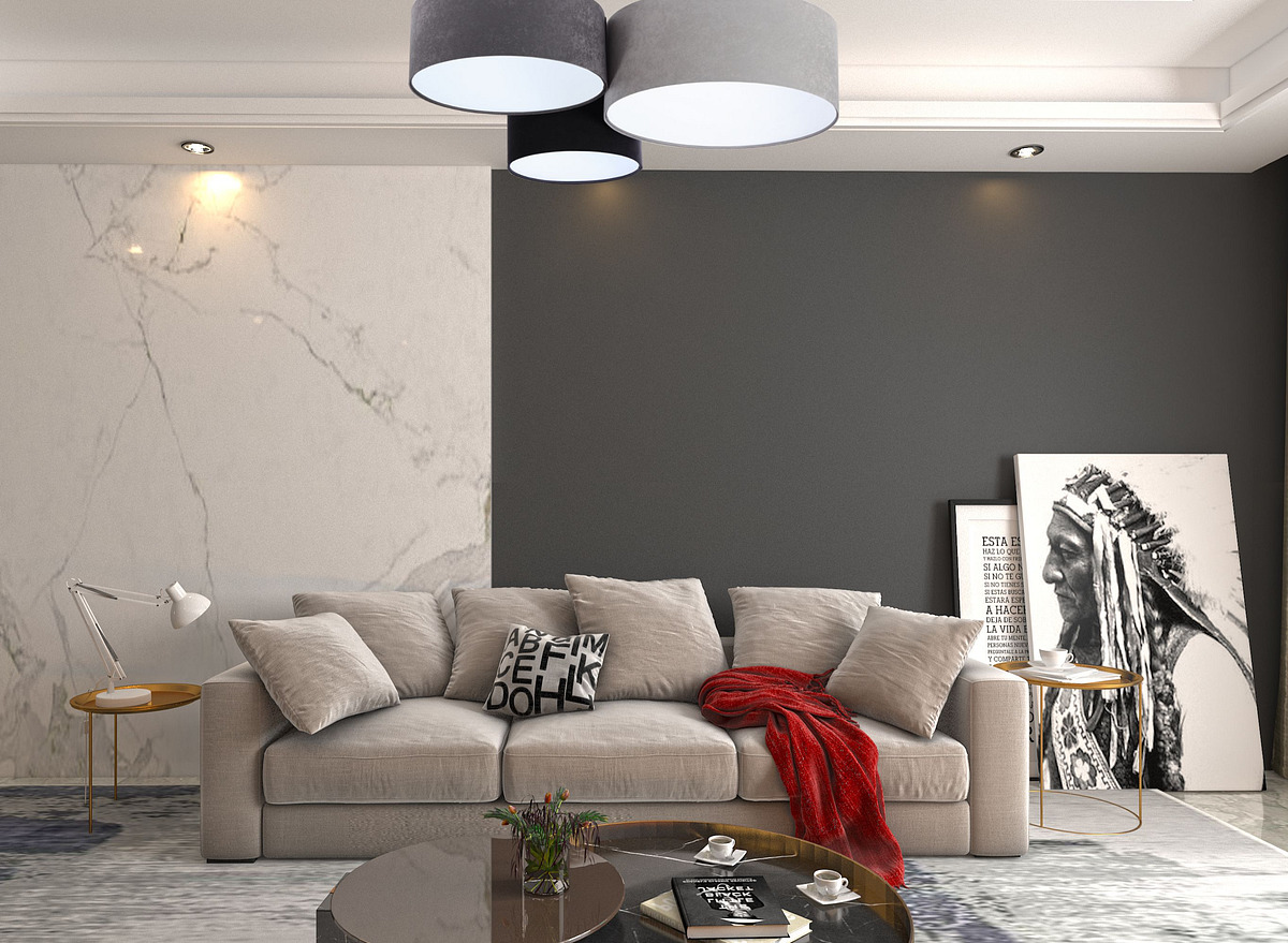 Czarno-szara plafoniada, lampa sufitowa z abażurami w kształcie walca z białym wnętrzem HUGON - BPS Koncept zdjęcie 2