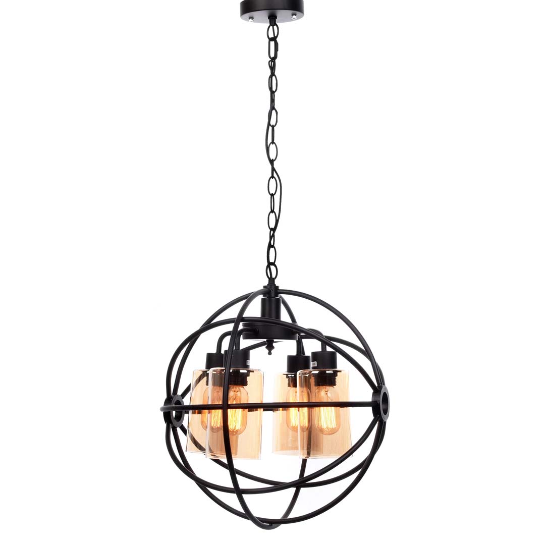 Czarna lampa druciana kula wisząca STRADI metalowa, loft, zwis na łańcuchu - Lumina Deco zdjęcie 3